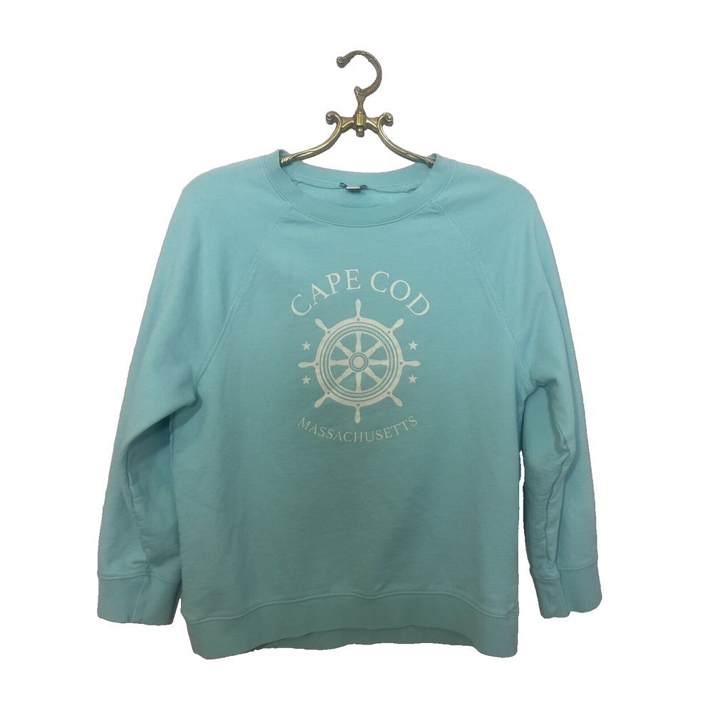 J. Crew Cape Cod Crewneck Aqua Blue‎ Sweatshirt Size Small Crew Neck